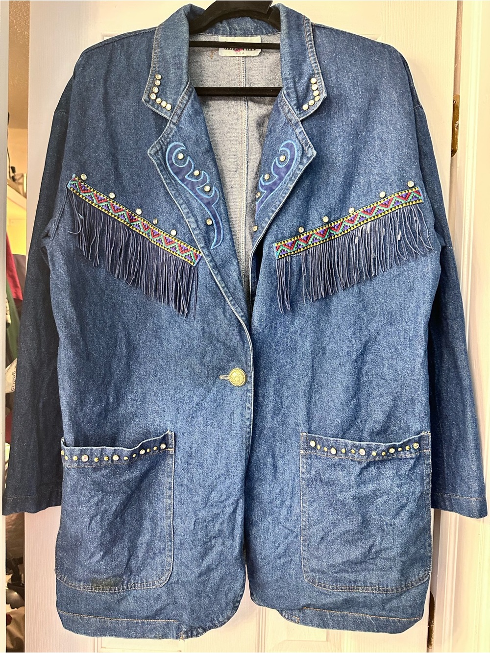 Vintage 1980s/90s Western Denim Fringe & Studded Jacket
